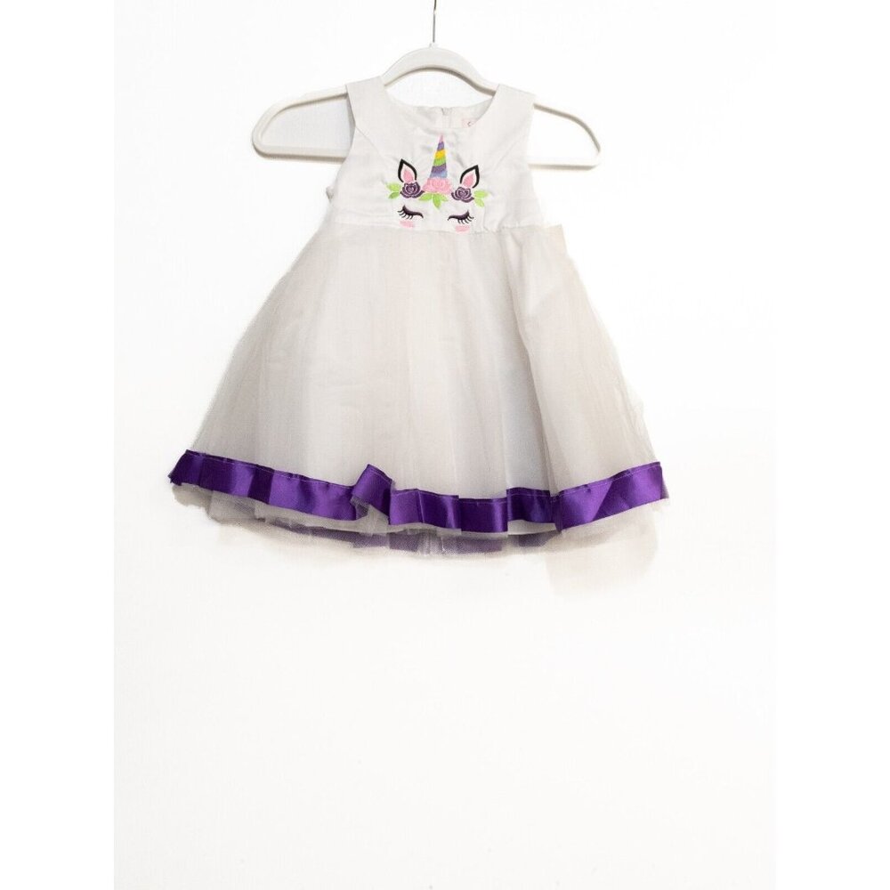 Sweet Kids Girls White Purple Polyester Tutu Dress Unicorn Graphic Pullover XL